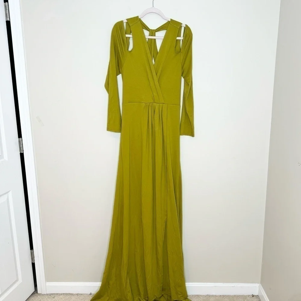 NWT YAURA Layo Cut Out Faux Wrap Gown Olive Size 10